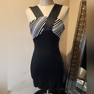 VTG Bebe Black and White Contrast Mini Dress. Unique Design!  Sz XS